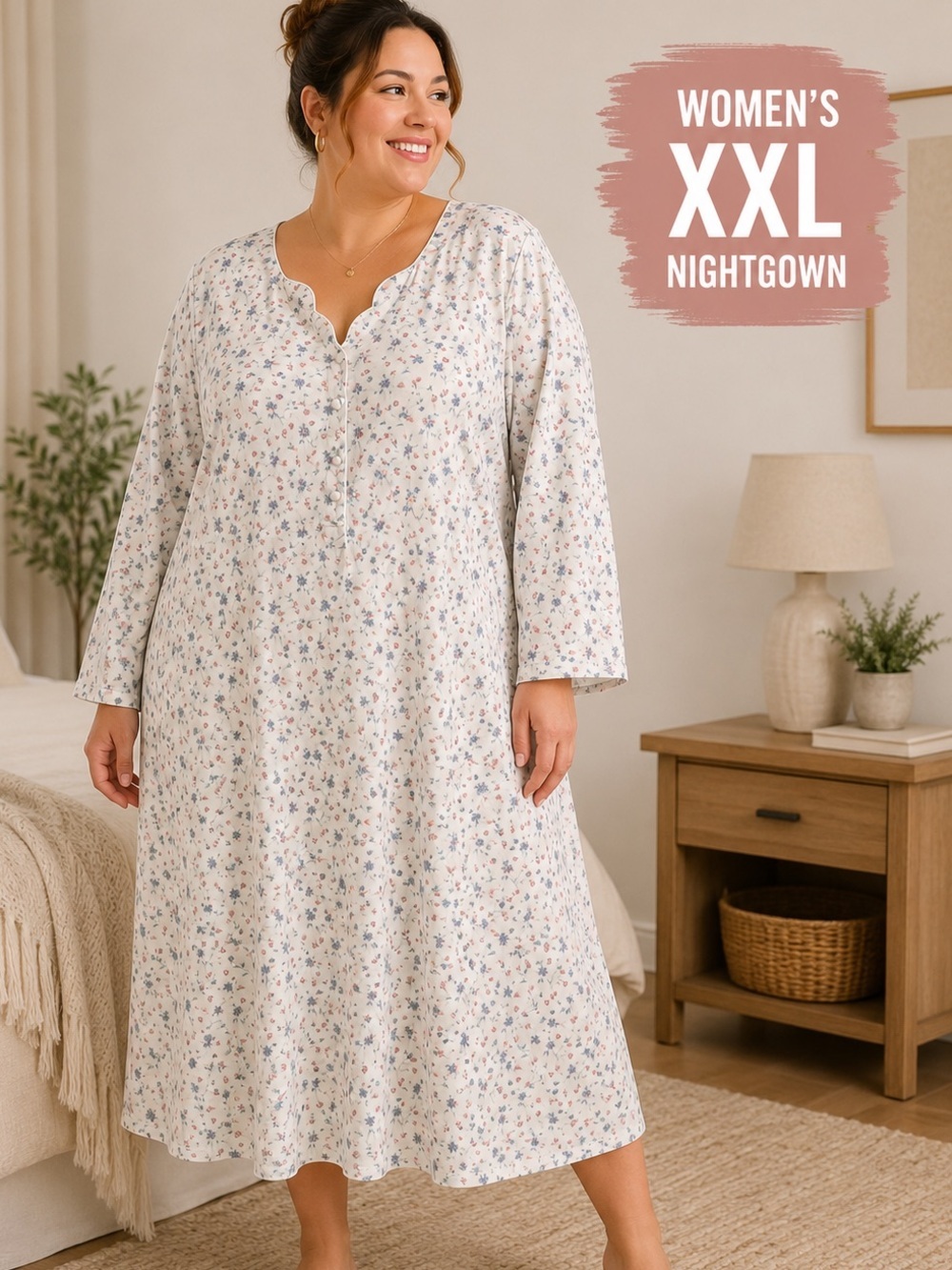 Gilligan & O'Malley Cream Floral Button-Front Chemise XXL